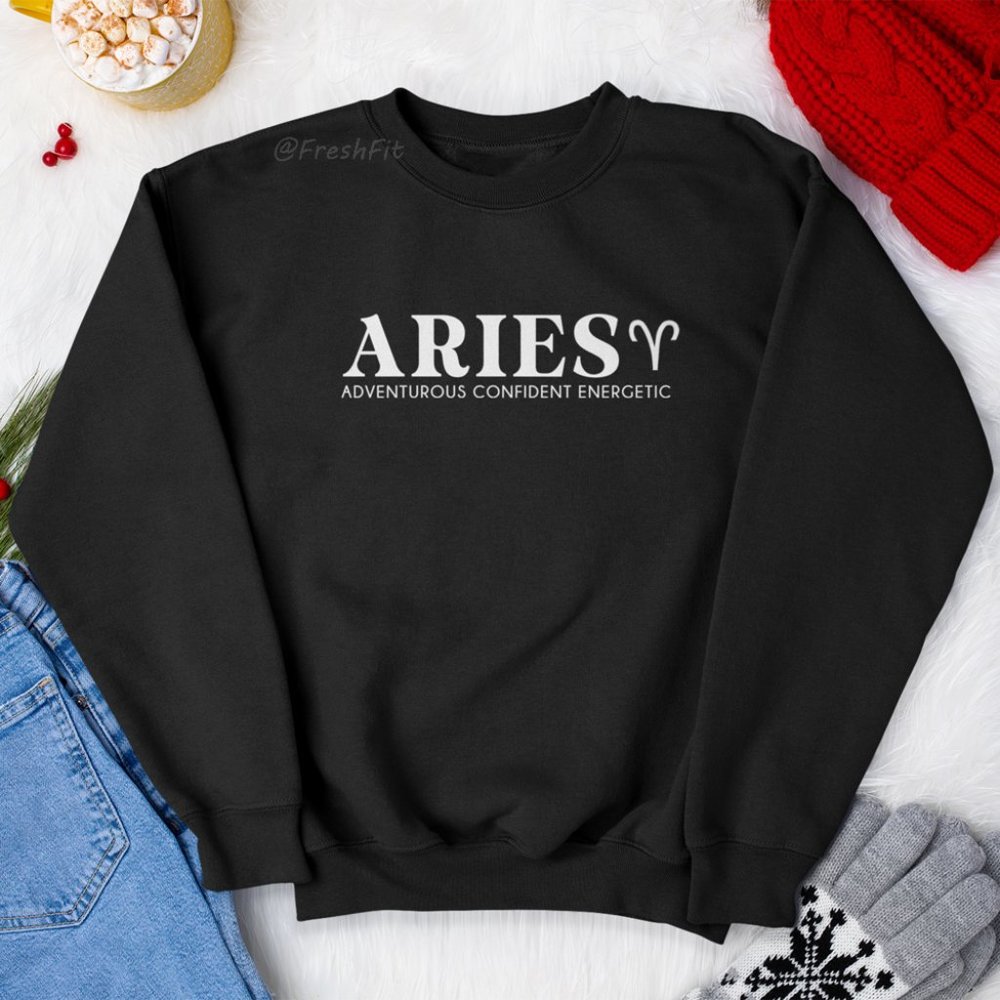 🆕Aries Zodiac Personality Black Fleece Crew Sweatshirt